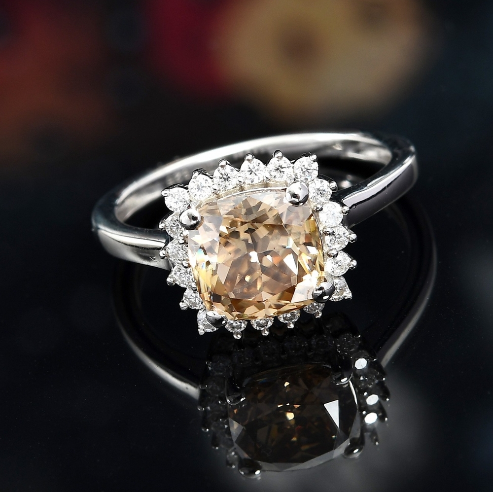 CHAMPAGNE & WHITE MOISSANITE HALO RING